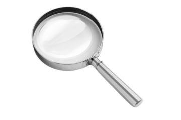A magnifying glass on a white background.