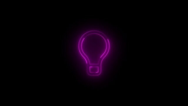 Neon glowing pink color tool tip bulb icon on black background animation