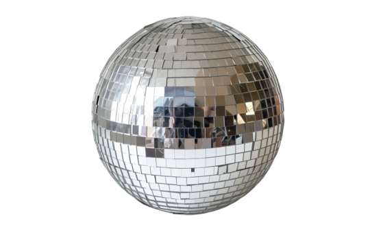 Disco mirror ball on transparent background.