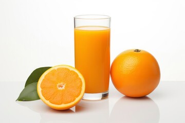 Beautiful fruit drink glass with orange juice and slices oranges isolated