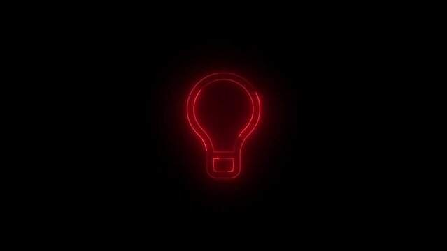  Neon glowing red color tool tip bulb icon on black background animation