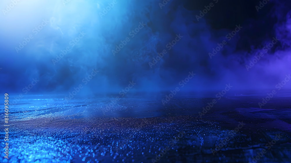 Poster a dark empty street dark blue background an empty dark scene neon light spotlights the asphalt floor