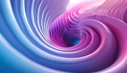 Obraz premium Abstract 3D tunnel with intricate blue and purple wavy patterns converging in a hypnotic spiral. Light and shadow create a sense of depth and motion, suggesting a futuristic or dreamlike theme