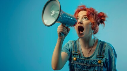 Obraz premium Woman Shouting into Megaphone