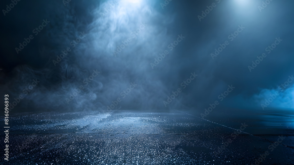 Poster A dark empty street dark blue background an empty dark scene neon light spotlights The asphalt floor and studio room with smoke float up the interior texture night view : Generative AI