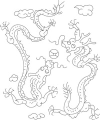 Vintage traditional ethnic flying dragon mythological animal drawing design vector illustration sketch