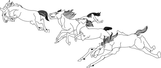 Vector illustration sketch design drawing of wild horse animal running