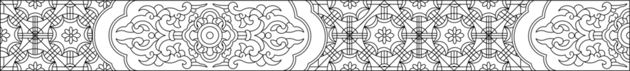 Sketch illustration vector design drawing of traditional ethnic floral animal batik carving motif