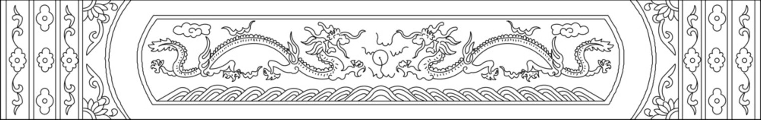 Sketch illustration vector design drawing of traditional ethnic floral animal batik carving motif 