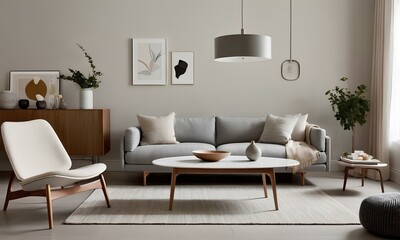 Modern Scandinavian Living Sleek Eames Chair and Minimalist Sofa