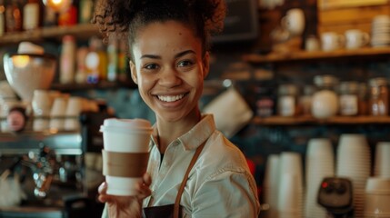 Cheerful Barista Serving Coffee