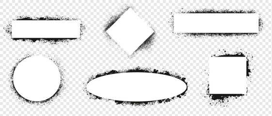 Spray paint graffiti stencil frames. Black airbrushing paint banner, stenciling backdrop and spray paint texture borders. Brush splash abstract rectangular stencil border. Isolated vector illustration