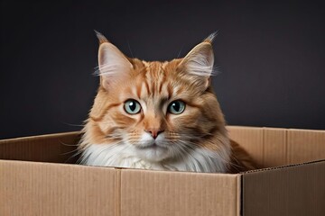 cat is sitting in a cardboard box