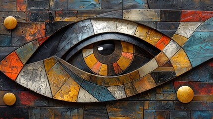 Egyptian eye motif carved into a metal wall