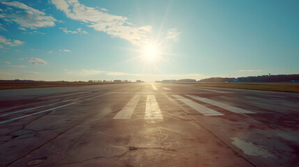 blue sky sun light and old worn runway : Generative AI