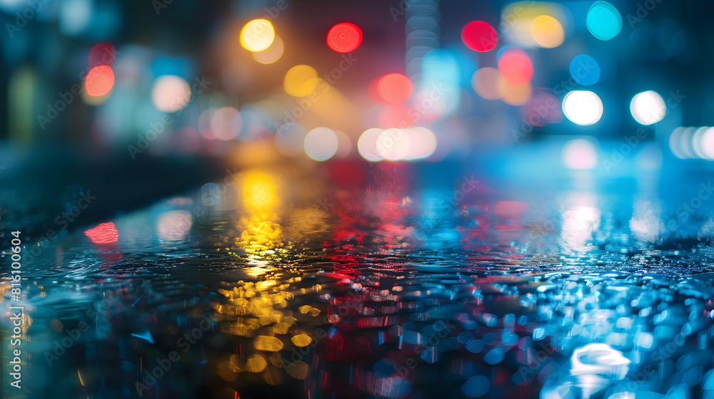 Aufkleber light effect blurred background wet asphalt night view of the city neon reflections on the concrete 