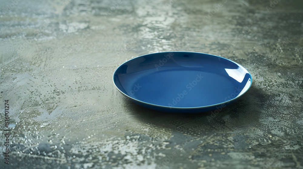 Poster Perspective view of empty blue plate on cement background Empty space for your design : Generative AI