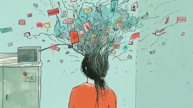 Overwhelmed Mind with Exploding Thoughts in Abstract Art