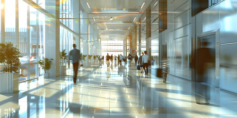 Blurred Movement of Professionals in Lobby, Urban Office Life