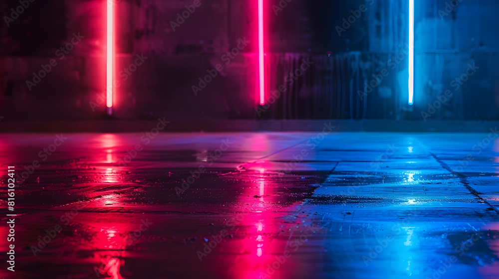 Aufkleber light effect blurred background wet asphalt night view of the city neon reflections on the concrete 