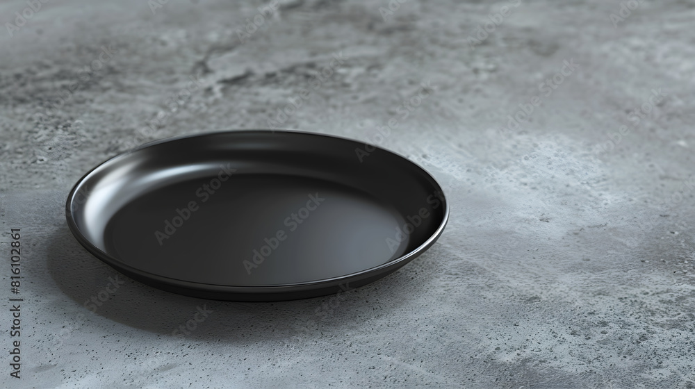 Aufkleber Perspective view of empty black plate on cement background Empty space for your design : Generative AI
