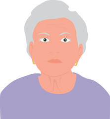 Woman smilling with gray short hair Vector illustration Aging Female portrait Diversity People Human Eps file 