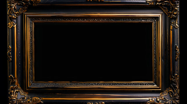 Antique wooden photo frame with guilded pattern isolated border : Generative AI