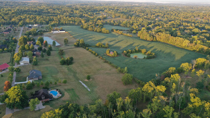 Aerial view of Farmland and Neighborhood in Rural Northern Kentucky
