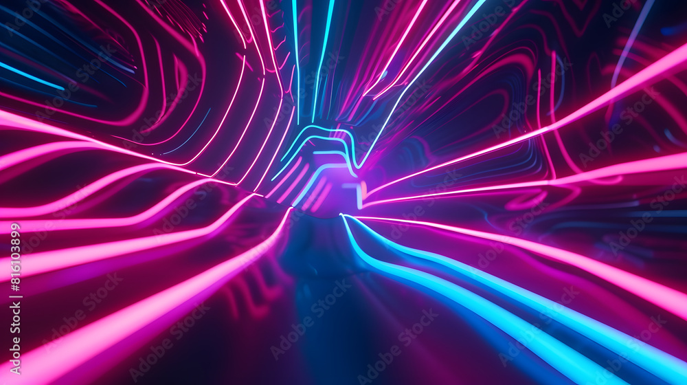 Poster 3d rendering glowing lines neon lights abstract psychedelic background ultraviolet vibrant colors High quality photo : Generative AI