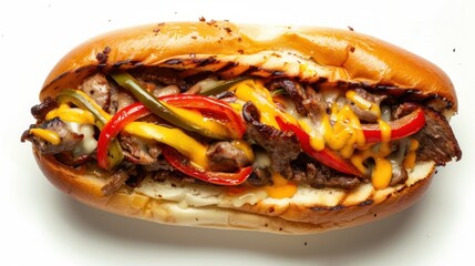 Philly Cheesesteak Sandwich on a plate isolated on White background. Generative ai