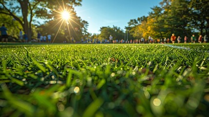 Clear bright day at a community sports event with participants of all ages
