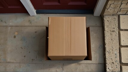 Expedited delivery box outside front door. Overhead view