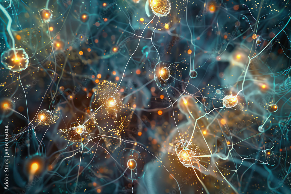 Poster a computer generated image of a brain with many neurons