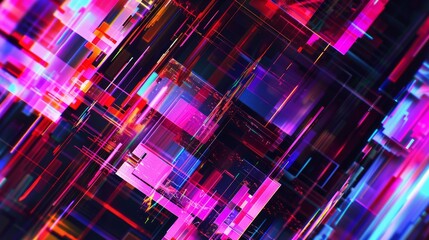 Abstract background with interlaced digital glitch and distortion effect. Futuristic cyberpunk design. Retro futurism, webpunk, rave 80s 90s cyberpunk aesthetic techno neon colors. Generative AI