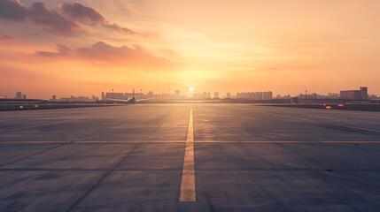 Cityscape with empty tarmac floor sunset scene Image composite : Generative AI - Powered by Adobe