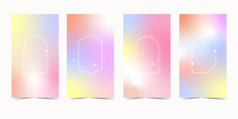 Modern design templates  card, banner, poster, cover set. Trendy minimalist aesthetic with gradients, y2k backgrounds. Pale pink yellow, purple vibrant colors.