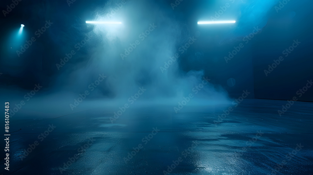 Aufkleber a dark empty street dark blue background an empty dark scene neon light spotlights the asphalt floor