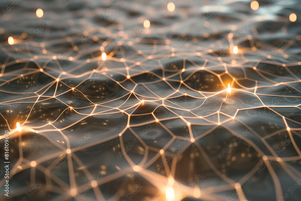 Poster A computer generated image of a network of lines and dots in a body of water