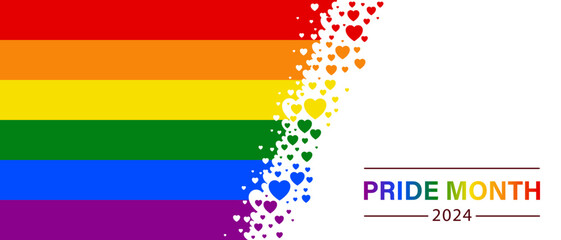 Vector banner with LGBTQ flag for Social media posts, stories, websites. LGBT rainbow symbol poster template. Sticker for the celebration of pride month. Pride Day. Vector illustration.