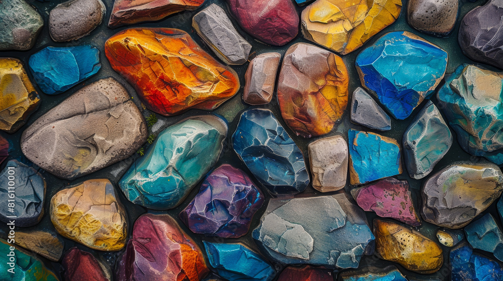Poster a collection of rocks in various colors and sizes