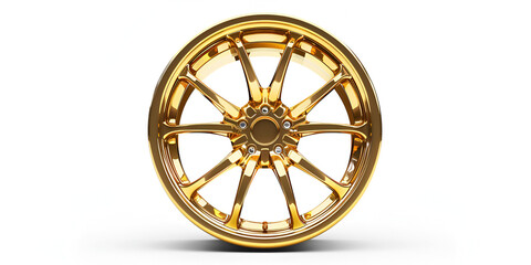 Gleaming Gold Wheel A Radiant Symbol of Elegance and Luxury On a White background