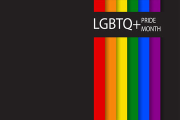 Vector banner with LGBTQ flag for Social media posts, stories, websites. LGBT rainbow symbol poster template. Sticker for the celebration of pride month. Pride Day. Vector illustration.