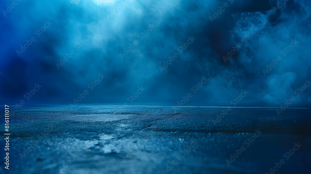 Poster a dark empty street dark blue background an empty dark scene neon light spotlights the asphalt floor