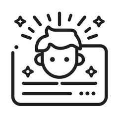 a simple black and white flat icon for a customer that's being rewarded with a coupon with small subtle stars and lines outline