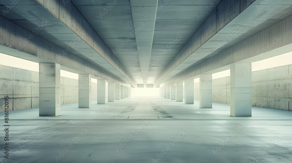 Aufkleber panoramic empty concrete road for parking lot to display with futuristic style : generative ai