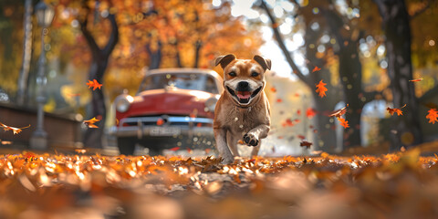 Charming Jack Russell Terrier and Vintage Car, Dog Days of Autumn Jack Russell Terrier Delight