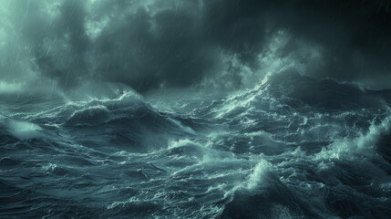 Dark and stormy sea, turbulence and overwhelming feelings, copyspace