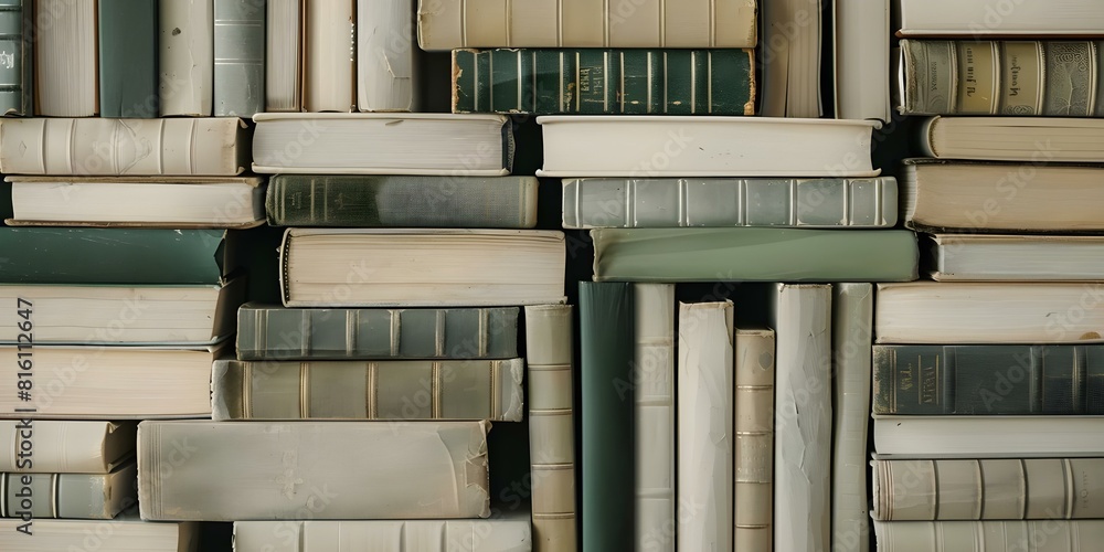 Aufkleber old books in bookshelf pattern for library or bookshop banner background. concept bookshelf display,