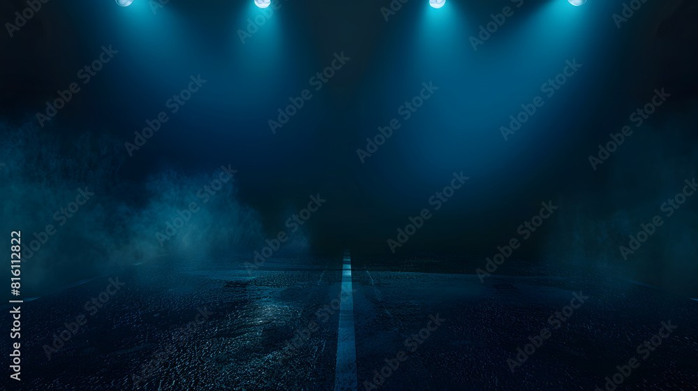 Aufkleber a dark empty street dark blue background an empty dark scene neon light spotlights the asphalt floor