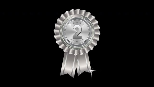 silver medal with ribbon award glowing and shine isolated on alpha channel transparent background